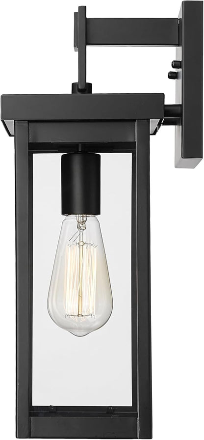 ML Lighting | Barkeley Collection | 42601-PBK | 16" Modern One Bulb Outdoor Steel Small Wall Sconce | Anti-Rust Powder Coat Black with Clear Glass Shade | Exterior Ambient Light for Safety