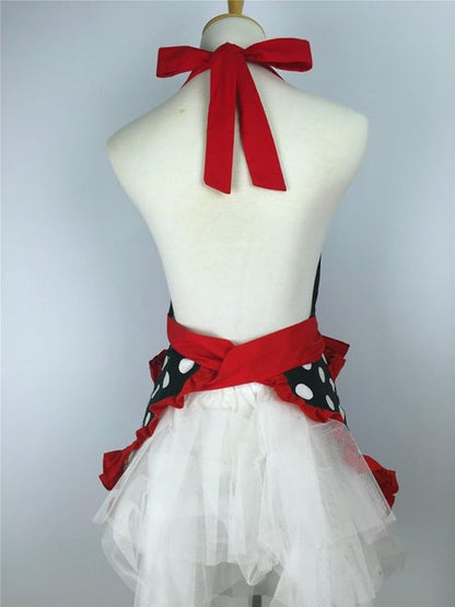 Hyzrz Cute Apron Retro Black Polka Dot Retro Ruffle Side Vintage Cooking Aprons with Pockets for Women Girls (Side Red)