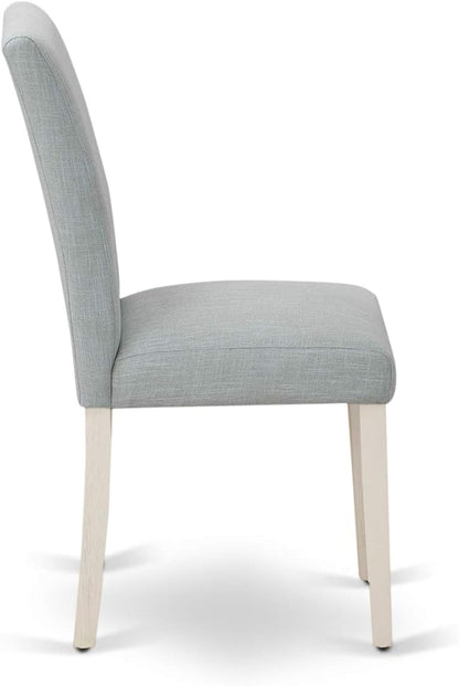 East West Furniture ABP0T15 Abbott Parson Dining Chairs - Baby Blue Linen Fabric Upholstered Chairs, Set of 2, Linen White