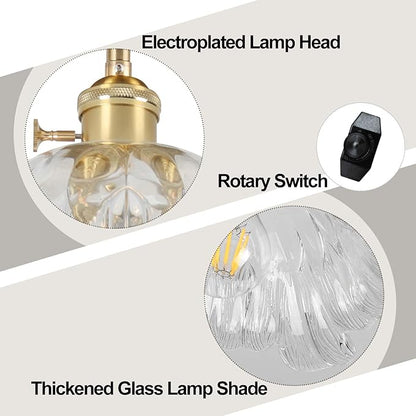 Plug in Pendant Light Fixtures,Hanging Light Fixture Flower Transparent Glass Pendant Light 11 inch E26 Pendant Lighting for Kitchen Island, Bedroom, Dining Room, Living Room