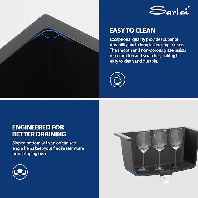 Sarlai 18 Black Kitchen Sink Granite Composite - 18 x 16 inch Bar Prep Sink Black Granite Composite Quartz Undermount Single Bowl Rectangular RV Camper Sinks Basin