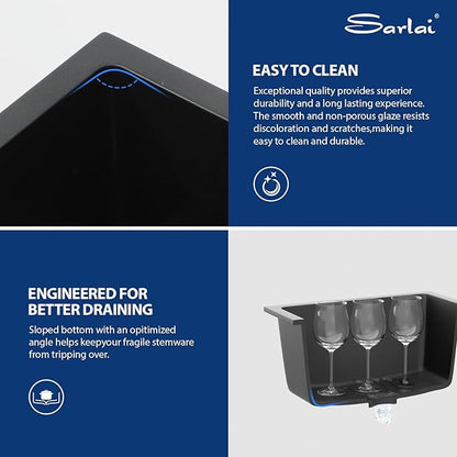 Sarlai 18 Black Kitchen Sink Granite Composite - 18 x 16 inch Bar Prep Sink Black Granite Composite Quartz Undermount Single Bowl Rectangular RV Camper Sinks Basin