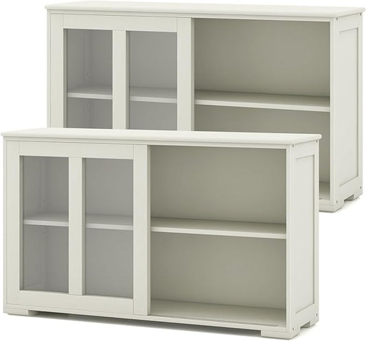 Costzon Sideboard Buffet Cabinet of 2, Wooden Kitchen Storage Cabinet with Adjustable Shelf, Sliding Glass Doors, Accent Coffee Bar Cabinet Console Table for Living Room, Dining Room, Hallway