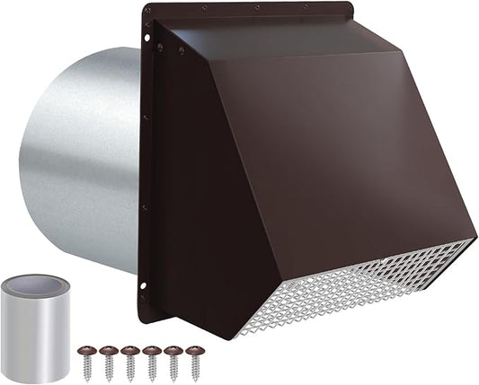 7Inch Hooded Wall Vent with Screen and Damper,Galvanized Steel Exhaust Vent Cover Cap Outside,Wall Vent Cover Exterior Outdoor Vent Hood for Kitchen Range Hood Laundry Dryer Bathroom Fan Duct Air Vent