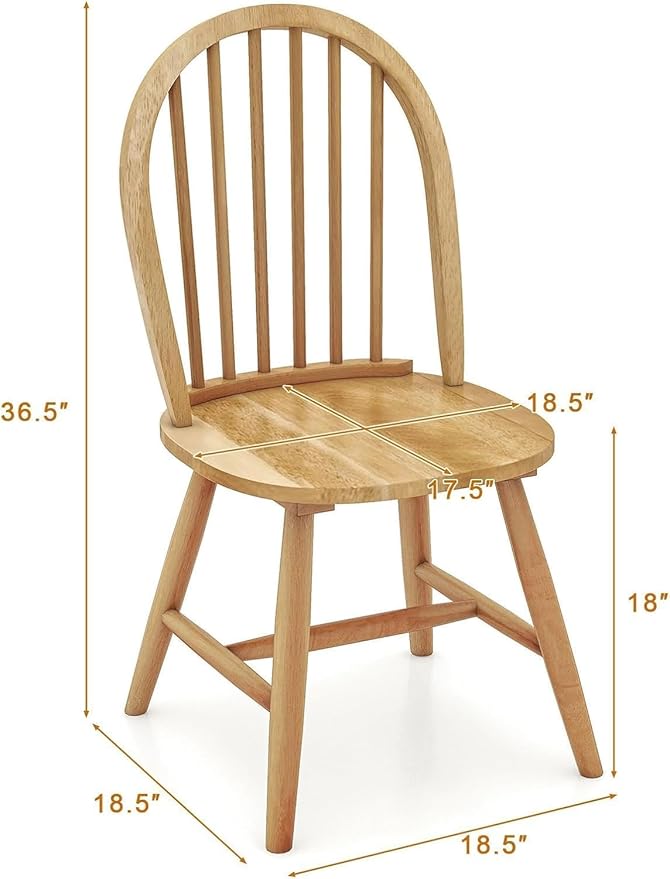SIMOE Windsor Dining Chairs Set of 2, Farmhouse Kitchen Chairs with Solid Wood Legs, Spindle Back, Wooden Armless Dining Room Chairs for Kitchen, Dining Room, Oak