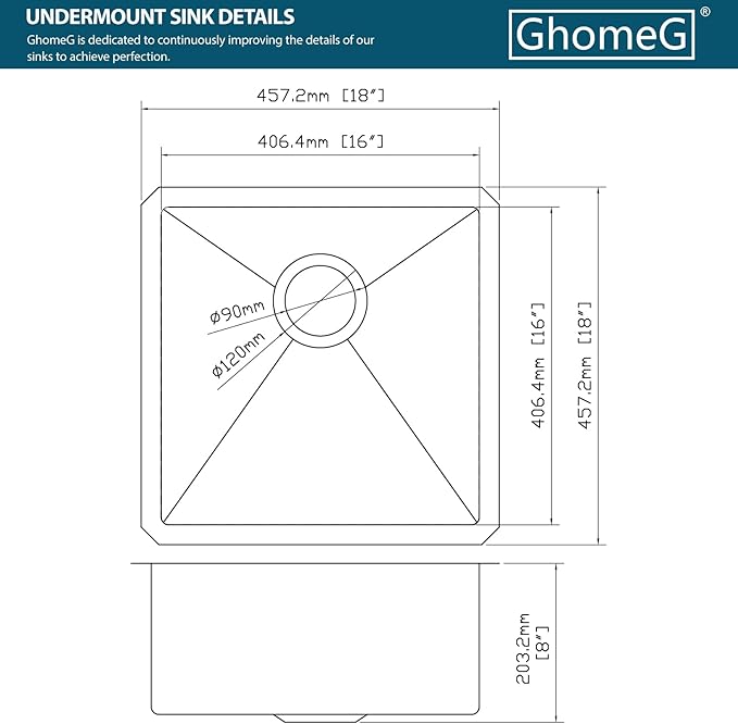 18 Undermount Kitchen Sink 18"x18"x8" Single Bowl 16 Gauge Stainless Steel Under Counter Single Bowl Kitchen Sinks Basin with Drain Strainer