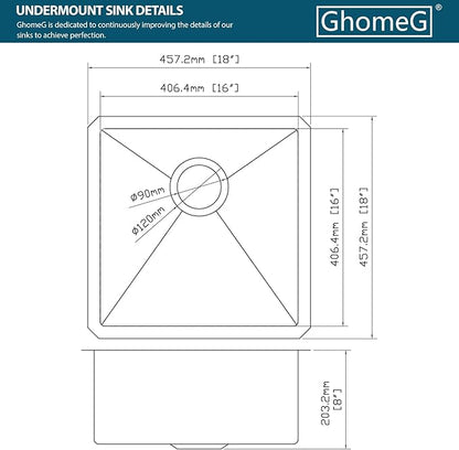 18 Undermount Kitchen Sink 18"x18"x8" Single Bowl 16 Gauge Stainless Steel Under Counter Single Bowl Kitchen Sinks Basin with Drain Strainer