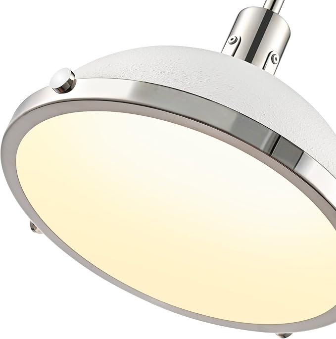 12.7 Inch White and Nickel Modern Pendant Lights, Mid Century Dome Kitchen Island Pendant Lighting, 1-Light Small Ceiling Hanging Light Fixture with Opal Glass Diffuser, Over Sink Table Bar