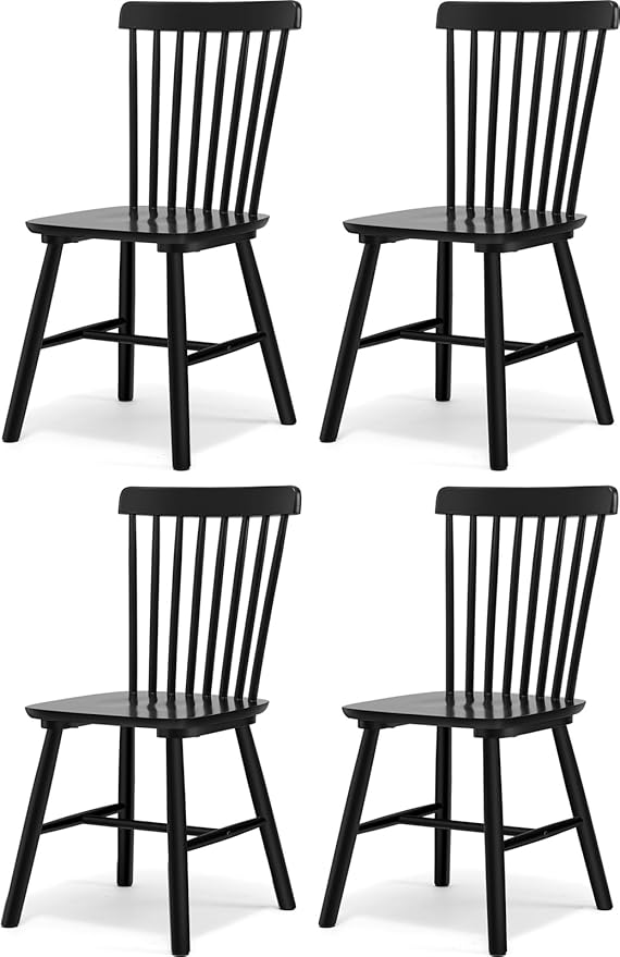 ClinQ Windsor Dining Chair Set of 4, Spindle Back Wooden Chairs for Kitchen and Dining Room, Farmhouse Country Wooden Dining Chairs for Dining Living Room, Farmhouse Restaurant, Black