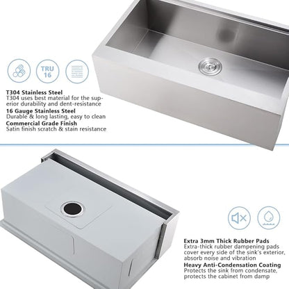 30 Inch Farmhouse Sink Stainless Steel-VASOYO 30x22 Farm Sink Apron Front Farmhouse Kitchen Sinks Workstation 16 Gauge Stainless Steel Single Bowl Kitchen Sinks Undermount with Cutting Board