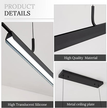 Modern Black Linear LED Pendant Light with Remote Control, 45" 16W 3-Color Temp Stepless Dimmable Island Pendant Lights, Hanging Adjustable Minimalist Pendant for Dining Room Kitchen Bar