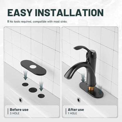 6 Inch Matte Black Sink Hole Cover, Greenspring 4" Hole Cover Deck Plate, Round Bathroom Faucet Deck Plate, Faucet Escutcheon for Bathroom or Kitchen Vanity Sink Faucet Stainless Steel