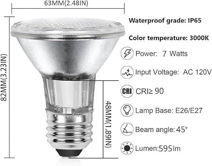 Drart PAR20 LED Range Hood Light Bulbs Under Hood, 60W Incandescent Stove Light Bulbs Replacement, 7W LED Appliance Bulbs Stove Hood, E26 Dimmable 3000K 595LM (Pack of 2)