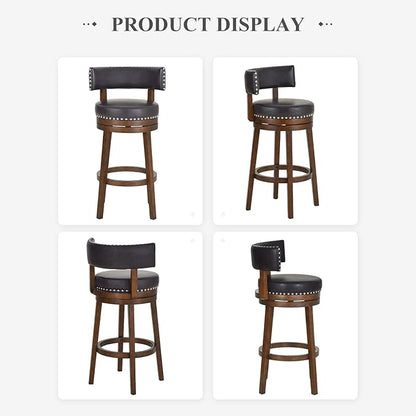 COLAMY Swivel Bar Stools Set of 4, 30 Inch Swivel Counter Height Stools, Modern Upholstered Wooden Barstools with Back for Kitchen Island Dining Room Bar, Dark Brown