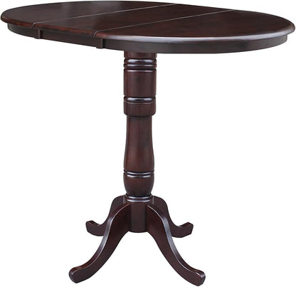 International Concepts 36-Inch Round Top Pedestal Table with 12-Inch Leaf, 42-Inch Bar Height, Rich Mocha