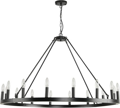 Black Wagon Wheel Chandelier Farmhouse: 16-Light 43 Inch Large Chandeliers for High Ceilings, Round Matte Black Chandelier for Dinning Room, Kitchen Island, Living Room, Foyer, Entryway