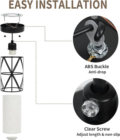 Matte Black Pendant Light, Adjustable Height Island Lights for Kitchen with Linen Shade, Modern Kitchen Pendant Lighting Over Island, Dining Room, and Living Room