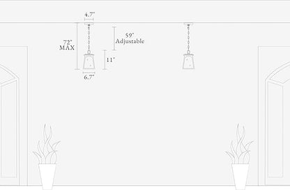 LALUZ Outdoor Pendant Lights for Porch, Modern Farmhouse Outdoor Pendant Light Fixture with Clear Water Ripple Glass, Trapezoid Exterior Hanging Lantern Lamp Light Fixtures, Textured Rust Finish
