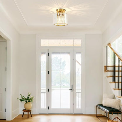 TOULMJ 2 Pack Brushed Gold Ceiling Lights, Modern Crystal Semi Flush Mount Kitchen Ceiling Lighting Fixtures Hallway Ceiling Lamp for Bathroom Bedroom Laundry Room Entryway Foyer Lighting