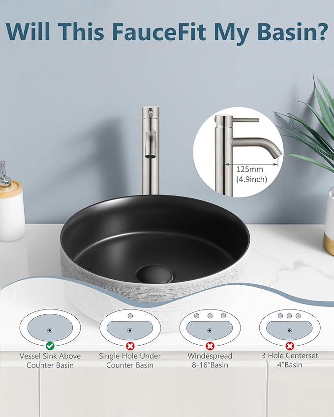 Aolemi Vessel Sink Faucet – SUS304 Stainless Steel Tall Bathroom Faucet,Single Lever Handle,1 Hole Bathroom Faucets with Supply Lines and Pop Up Drain,Brushed Nickel