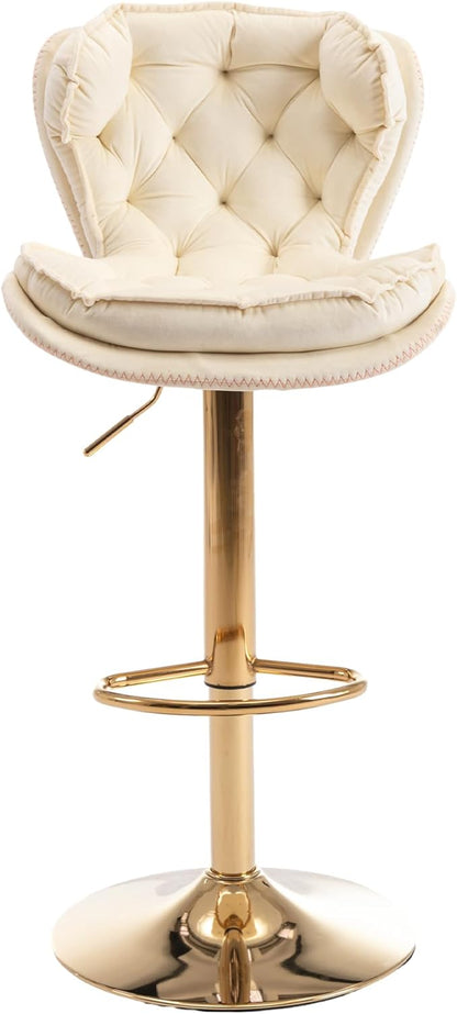 Rhomtree 24-33 Inch Swivel Bar Stools, Adjustable Counter Height Barstools, Velvet Back and Golden Footrest, Bar Chairs for Kitchen Island, Cafe, Bar, Bar Counter, Dining Room, Coffee(Cream Set of 6)