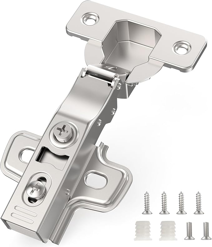 Chibery 20 Pack Full Overlay Soft Close Concealed Frameless Cabinet Hinges, Satin Nickel, 105°, Stop at Will 45-105 Degree, Self Closing, 3D Adjustment, Clip On, Stainless Steel for Cupboard Kitchen