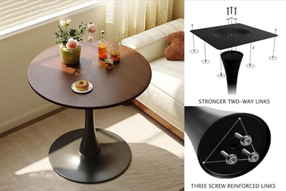 32" Durable Island Table, Rustic Dining Table with Metal Base, Farmhouse Dining Table for Small Apartments, Walnut