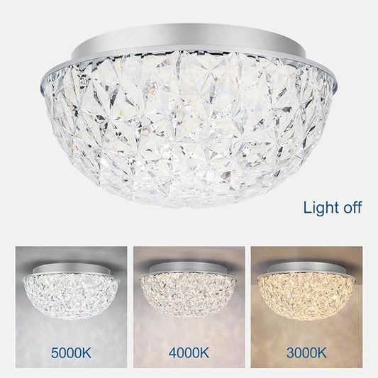DAKASON LED Ceiling Light Fixture Flush Mount, Crystal Chandelier Modern Ceiling Light for Kitchen, Hallway, Living Room, Foyer, Closet, 12In 15W 1640LM, 3/4/5000K CCT Selectable, Dimmable