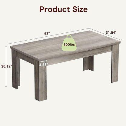 GarveeHome 63 in Dining Table for 4-6, Farmhouse Dinner Kitchen Table for 4 with Large Tabletop, Rectangular Wood Dining Room Table for Kitchen, Living Room, Easy Assembly, Retro Gray