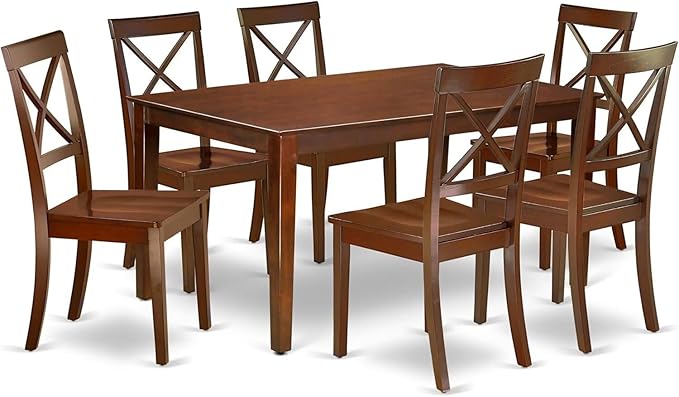 HomeStock 7 Piece Kitchen Table & Chairs Set Consist of a Rectangle Dining Table and 6 Dining Room Chairs, 36x60 Inch, Mahogany