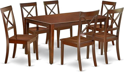 HomeStock 7 Piece Kitchen Table & Chairs Set Consist of a Rectangle Dining Table and 6 Dining Room Chairs, 36x60 Inch, Mahogany