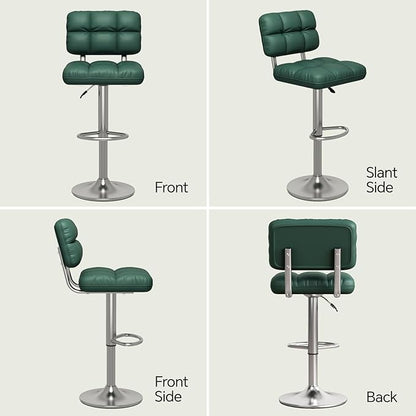 Bar Stools Set of 4 Upholstered Adjustable Counter Height Swivel Bar Stools Island Chairs with Back for Bar Kitchen Dining Room, Green