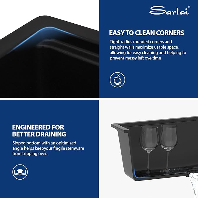 Sarlai 33 Granite Composite Kitchen Sink Double Bowl - 33"x19" Black Granite Kitchen Sink Ledge Workstation Undermount Double Bowl 50/50 Low Divide Quartz Classic Matte Black Under Counter Basin