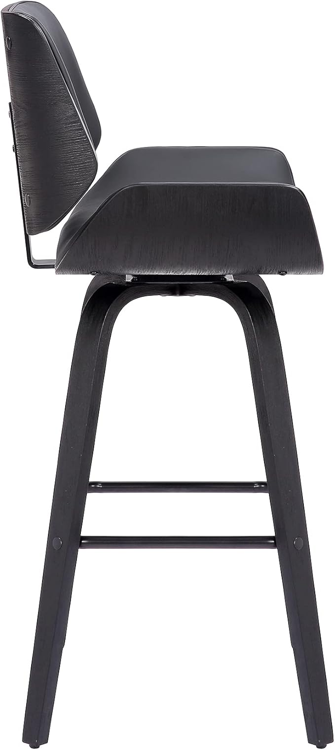 Armen Living Tyler 26" Counter Height Swivel Gray Faux Leather and Black Wood Bar Stool - Set of 4