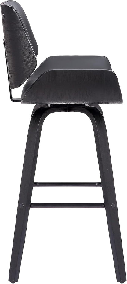 Armen Living Tyler 26" Counter Height Swivel Gray Faux Leather and Black Wood Bar Stool