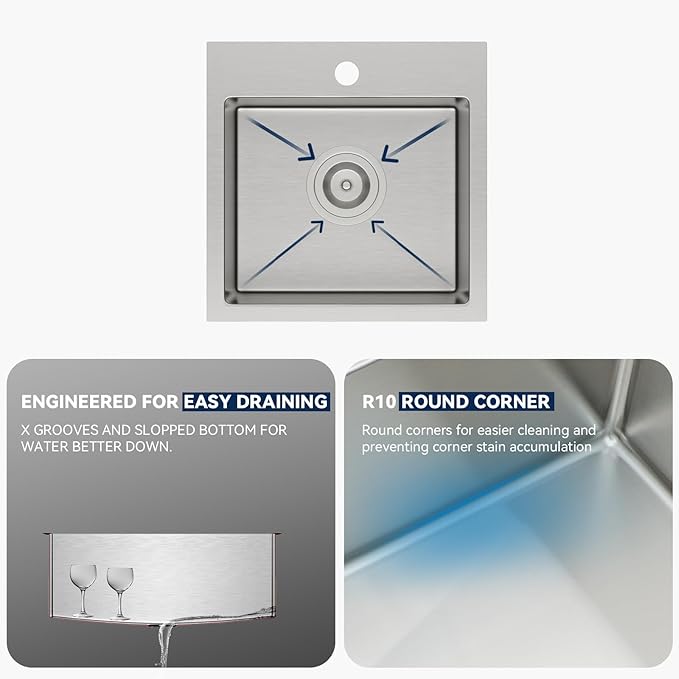 Lordear Stainless Steel Bar Sink 15x15 Inch Drop In Kitchen Sink 16 Gauge Stainless Steel Single Bowl Topmount Small Prep RV Sinks Square Basin