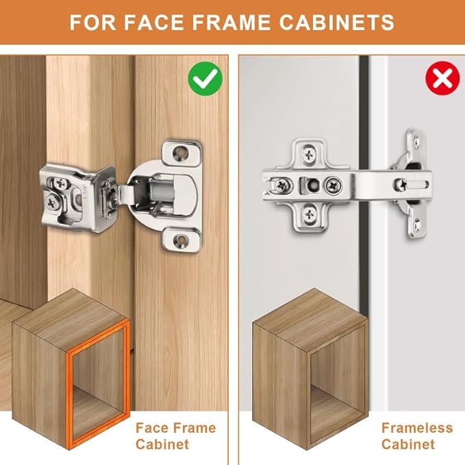 Probrico 4 Pair -8 Pcs 1-1/4 Inch Overlay Cabinet Hinges, Stainless Steel Soft Close Face Frame Hinges for Kitchen, Concealed Self-Closing Door Hinges