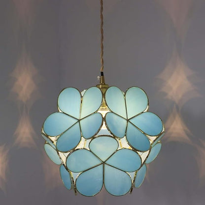 Bieye L11025 Petals Tiffany Style Stained Glass Ceiling Pendant Light for Home Decoration (Sky Blue, 12" Cherry Blossom)