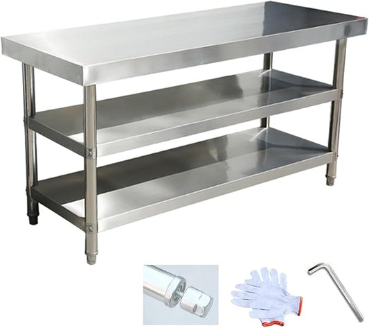 Stainless Steel Table Cooking Table, Kitchen Prep Station, Metal Work Table, Kitchen Island with 3 Shelves, for Home, Kitchen and Dining Room (Color : Thickened 60 * 60 * 80 three layers)