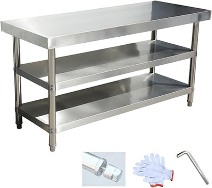 Stainless Steel Table Cooking Table, Kitchen Prep Station, Metal Work Table, Kitchen Island with 3 Shelves, for Home, Kitchen and Dining Room (Color : Thickened 80 * 60 * 80 three layers)