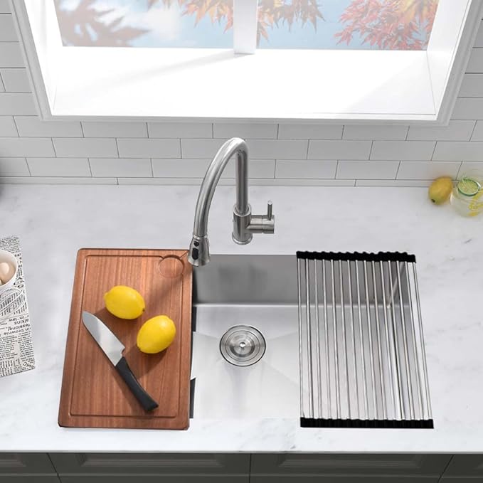 28 Inch Undermount Kitchen Sink-Wesliv 28x19 Inch Stainless Steel Kitchen Sink Undermount Sink 16 Guage Single Bowl Deep Kitchen Sinks with Cutting Board