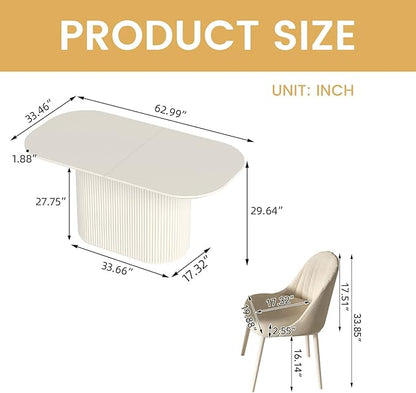 Miuuod 62.99" Large Modern Mid-Century Dining & Kitchen Table Set,with 6 Cushion Chairs for 6-8,Center Table for Large Faminly,Kitchen Furniture,White
