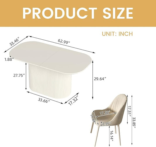 Miuuod 62.99" Large Modern Mid-Century Dining & Kitchen Table Set,with 6 Cushion Chairs for 6-8,Center Table for Large Faminly,Kitchen Furniture,White