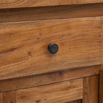 Brown Solid Mahogany Wood Sideboard, Distressed Finish, 29.5" Living Room Buffet Cabinet with Storage, Elegant Brass Handles, Indoor Furniture Kitchen Furnitur