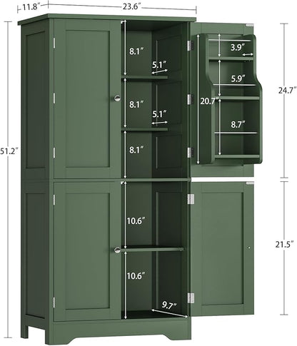 TEENFON 51" H Pantry Cabinet with 4 Doors, Kitchen Cabinet with 6 Door Shelves, Kitchen Pantry for Living Room, Dining Room, Bathroom, Green