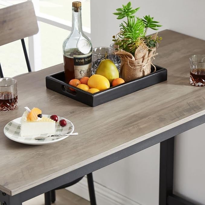 Bar Table Set for 4 with 4 PU Upholstered Stools, Pub Bistro Dinning Table and Stools with Backrest, Counter Height Bar Table Set for Apartment, Kitchen, Small Space