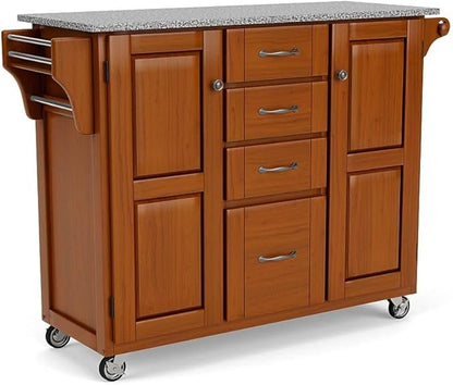 Home Styles Large Mobile Create-a-Cart Warm Oak Finish Two Door Cabinet Kitchen Cart with Salt and Pepper Granite Top, Adjustable Shelving, Four Large Utility Drawers