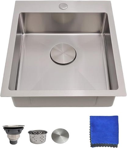 17 Inch Bar Sink Drop In – Delironexu Small Kitchen Sink, Modern 18 Gauge Stainless Steel sink with Brushed Finish, 17"x19"x6" Single Bowl kitchen Sinks for RV, Prep, and Outdoor Use