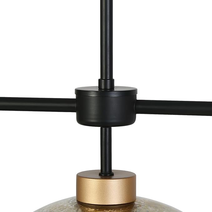 KSANA Kitchen Island Lighting, 3 Light Linear Chandelier with Mercury Dome Glass 44" Large Mid-Century Modern Pendant Light Black and Gold Chandelier for Dining Room