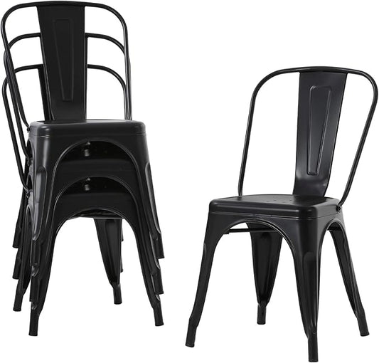 BestOffice 18 Inch Metal Chairs Set of 4 Metal Stackable Patio Seat Height Café Restaurant Dining Chairs Indoor Outdoor with Waterproof Tolix Side
